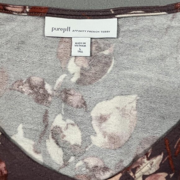 Pure Jill Dress Womens Large Tall Purple Pink Floral Affinity French Terry Pima - Picture 2 of 8